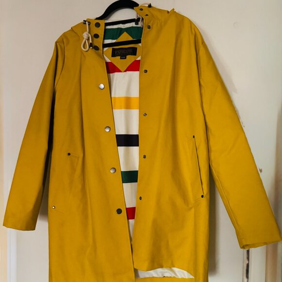 Pendleton Astoria Rain Jacket M Yellow Hooded Coat Waterproof Lined Stripe Parka - Picture 6 of 15